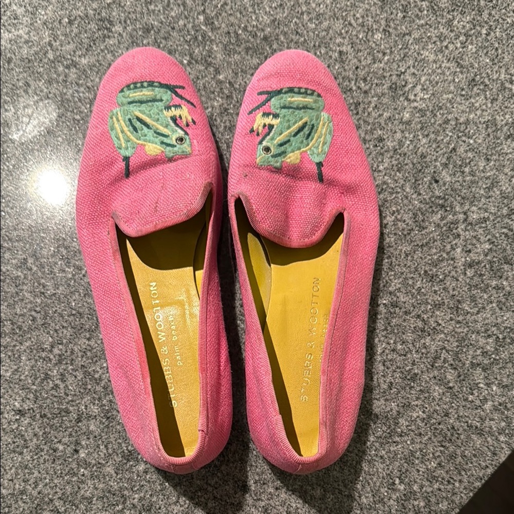 Stubbs & Wootton Pink Flats with Decorative Accents